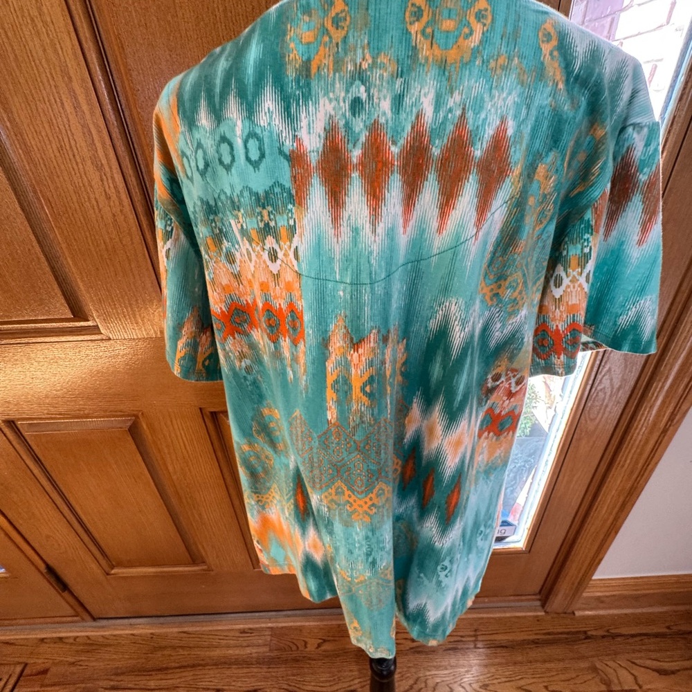 Ruby Rd. Aqua and Orange Patterned Blouse - Picture 4 of 4
